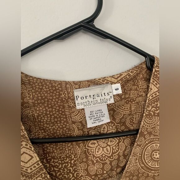 VTG Northern Isles Portraits Pattern Hippie Boho Maxi Button Down Linen Dress M - Picture 7 of 10